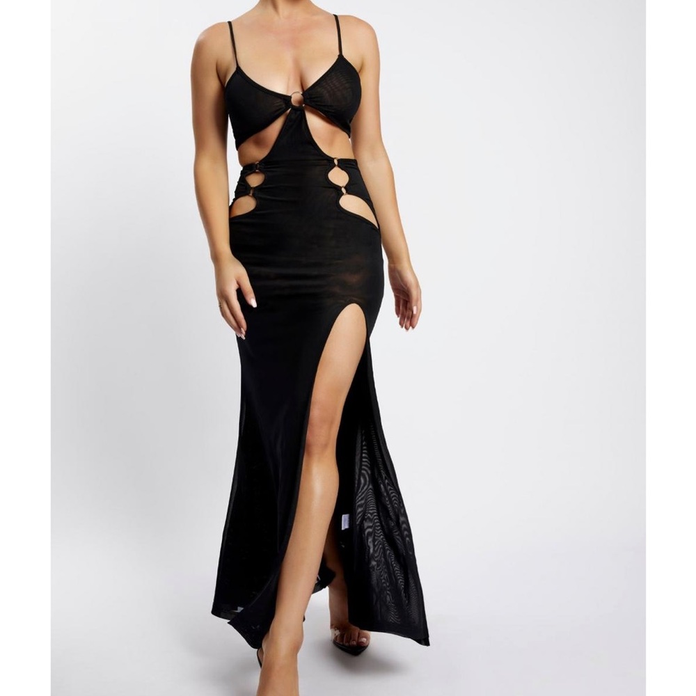Never Worn Meshki Laila Maxi Halter Dress With Cut Outs - Black